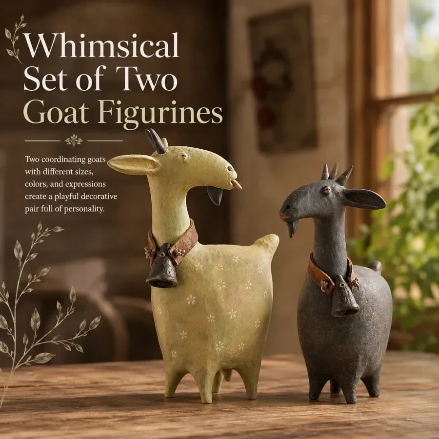 Goat figurines styled throughout the home