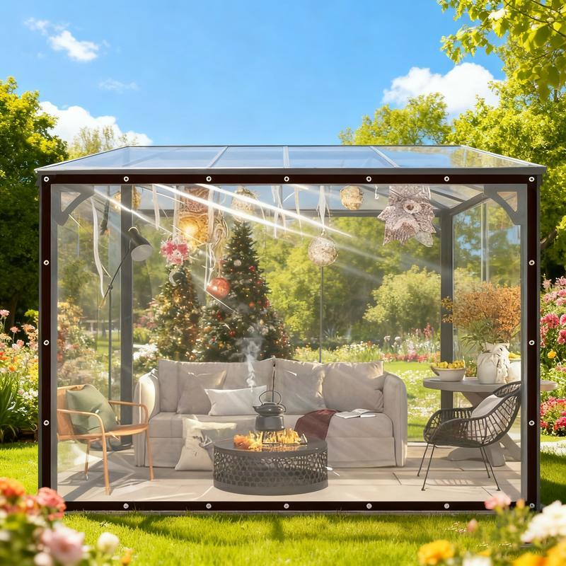 Clear waterproof tarp used around a porch or outdoor living area