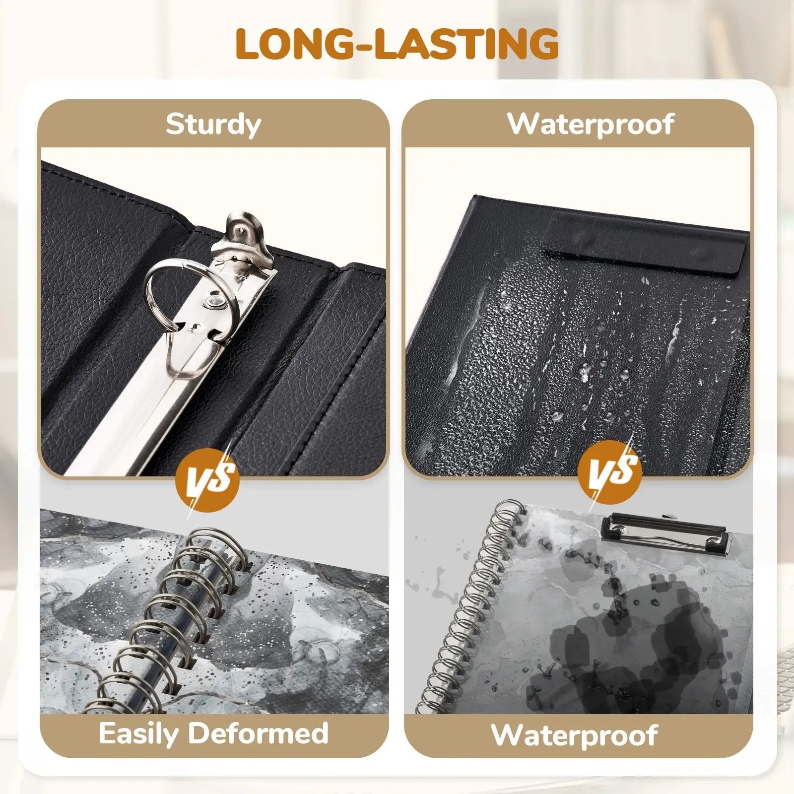 PU Leather Clipboard with Storage – 3-Ring Binder, Magnetic Clip, Removable Notepad & Expanding File