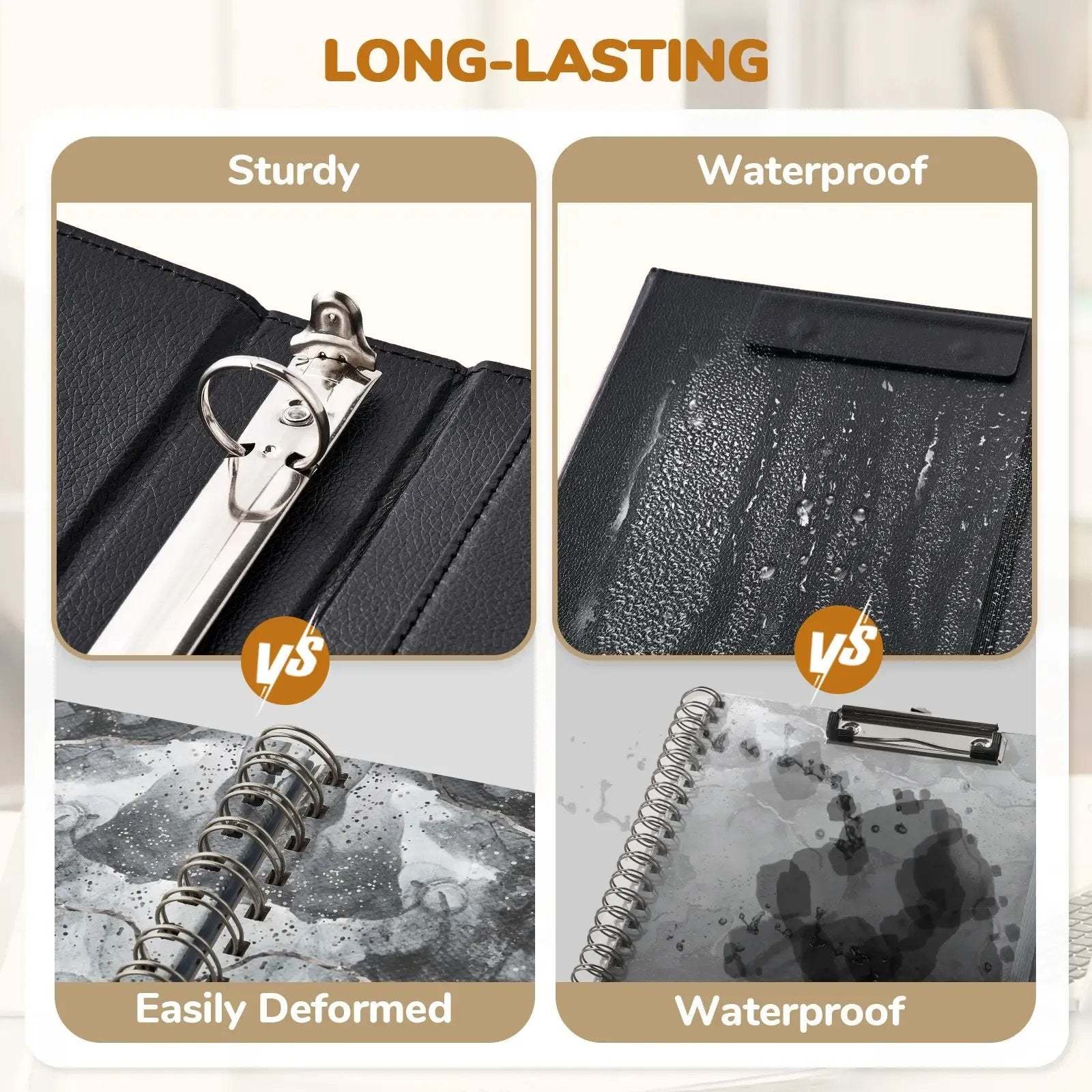 PU Leather Clipboard with Storage – 3-Ring Binder, Magnetic Clip, Removable Notepad & Expanding File