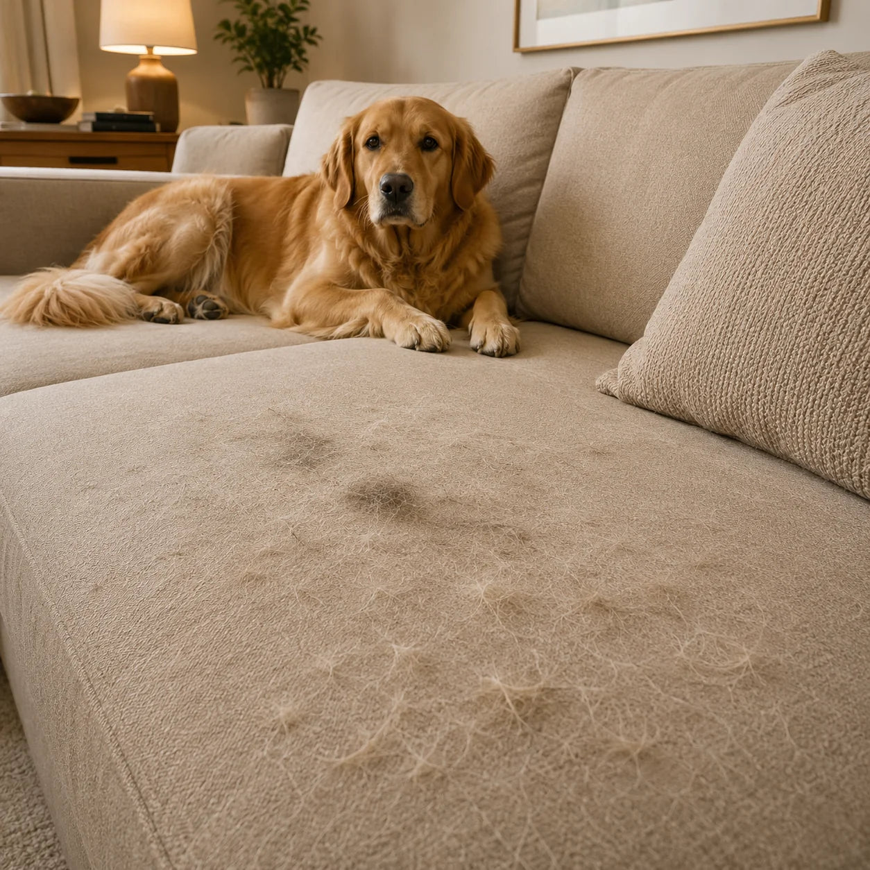 Pet hair on sofa fabric