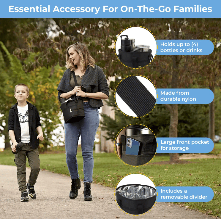 Family Size 4 Compartment Drink Bag, Multiple Tumbler Carrier Caddy