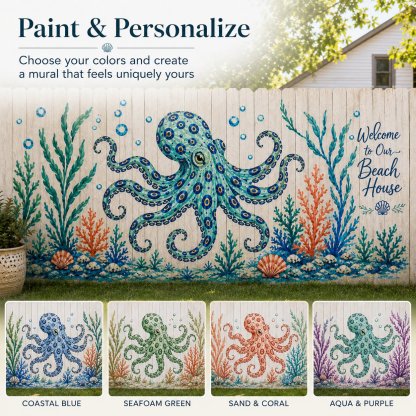 Reusable Ocean Octopus Mural Stencil Set | Bring Plain Walls & Fences to Life with a Bold Underwater Scene