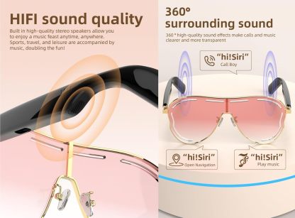 Smart Bluetooth 5.4 Sunglasses with Open-Ear Audio Blue Light Blocking UV Protection Waterproof