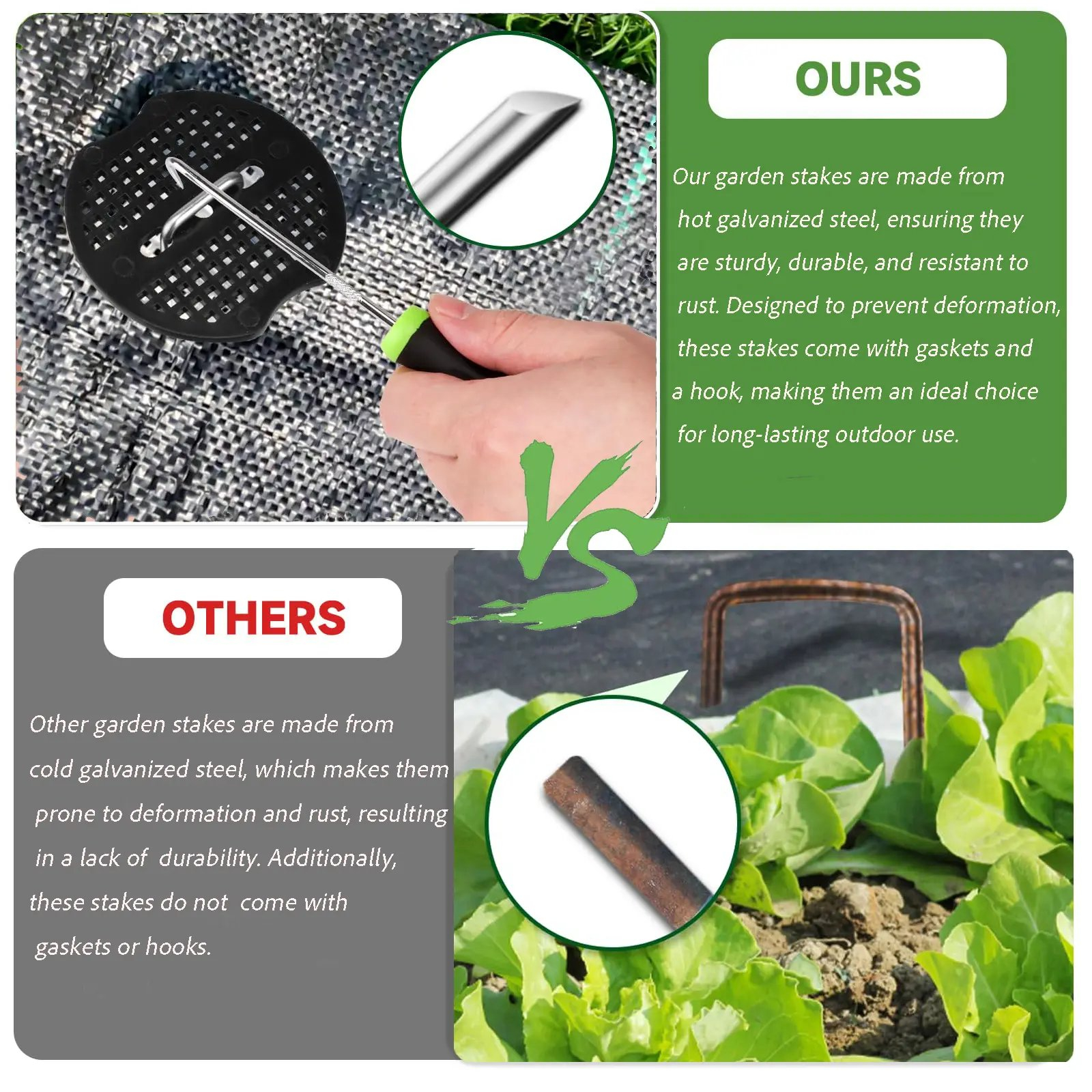 Galvanized Landscape Staples – Heavy Duty Garden Stakes for Weed Barrier & Irrigation