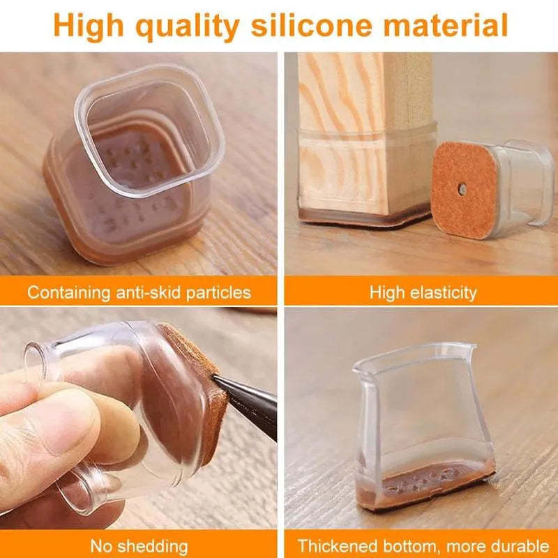 Square Chair Leg Protectors for Hardwood Floor Fits All Shape Chair Mat for Wood and Tile Floors. Chair Leg Universal Cover Elastic Mold