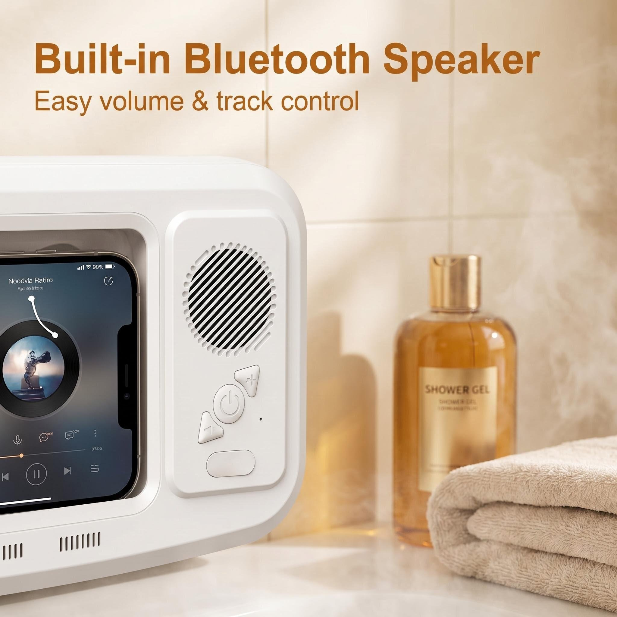 Bathroom Shower Waterproof Phone Holder Bluetooth Speaker 360°Rotation touch screen mobile phone box