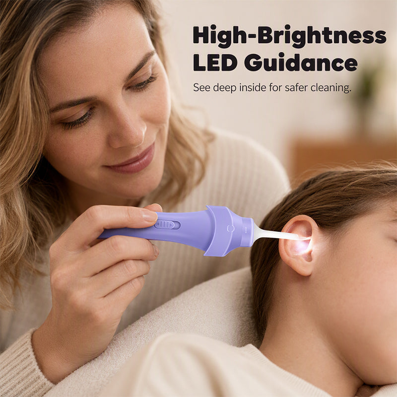 LED Ear Wax Vacuum Cleaner with 65 kPa Suction & Washable Silicone Tips