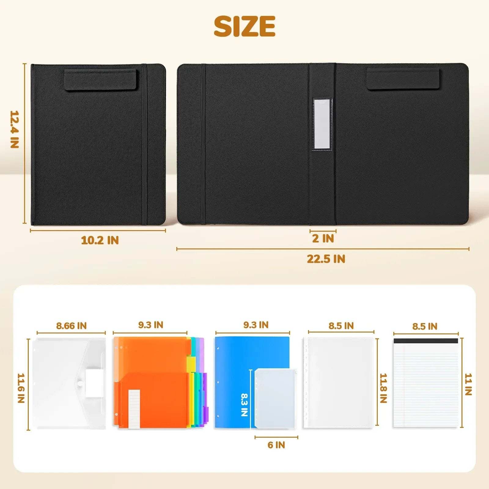 PU Leather Clipboard with Storage – 3-Ring Binder, Magnetic Clip, Removable Notepad & Expanding File