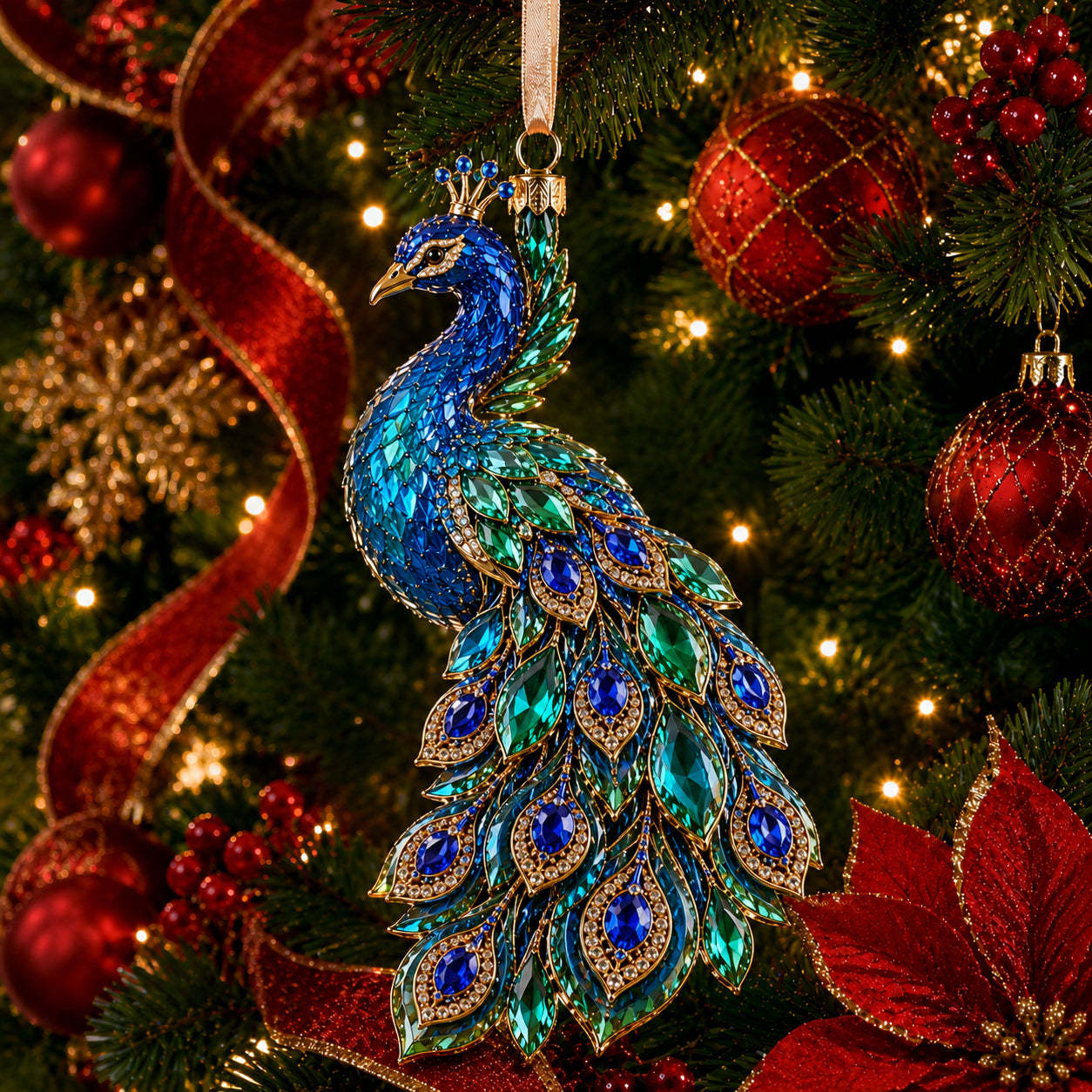 Luxury Crystal-Style Christmas Ornaments | Sparkling Gemstone Peacock, Butterfly & Bird Tree Decorations