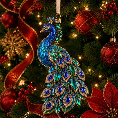 Luxury Crystal-Style Christmas Ornaments | Sparkling Gemstone Peacock, Butterfly & Bird Tree Decorations