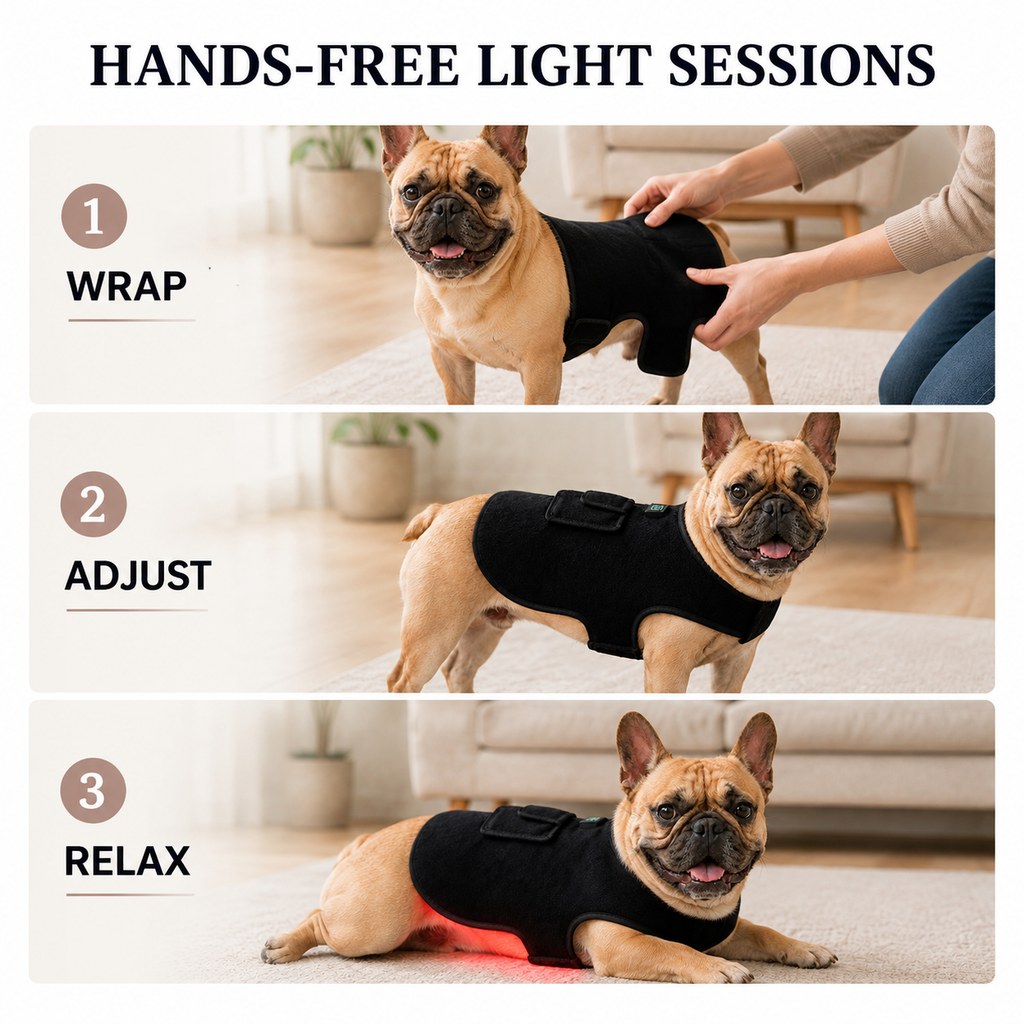 Pet Red Light Therapy Vest for Dogs & Cats – 660nm + 850nm Near-Infrared for Back, Hip, Joint & Muscle Comfort – USB or Rechargeable