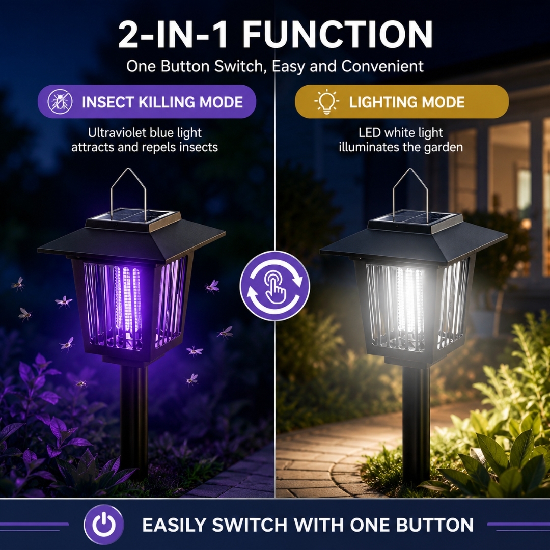 Solar Bug Zapper Outdoor Indoor Waterproof Mosquito Killer Lamp