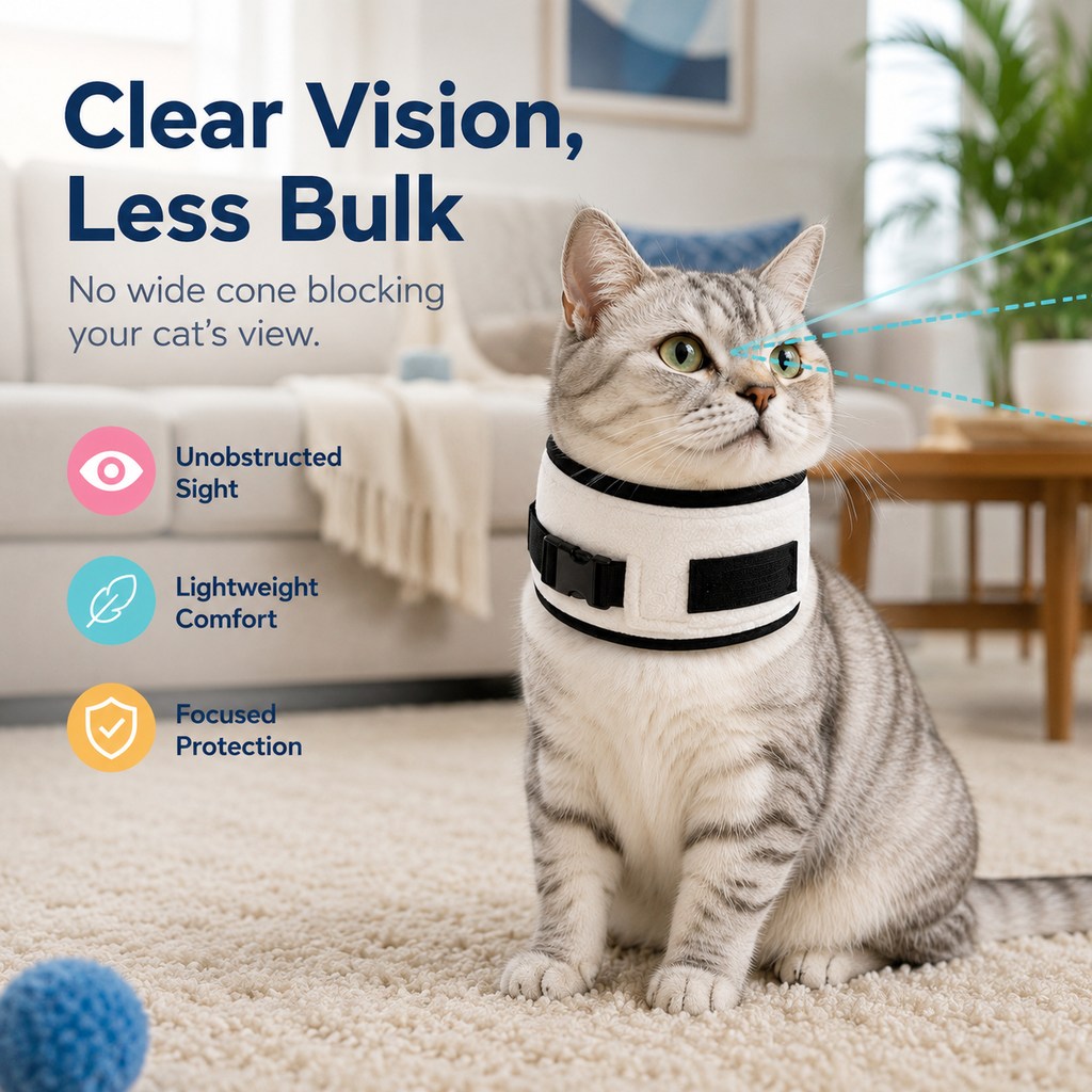 Soft Cat Recovery Collar for Post-Surgery Care - Adjustable Anti-Lick Fleece Neck Wrap