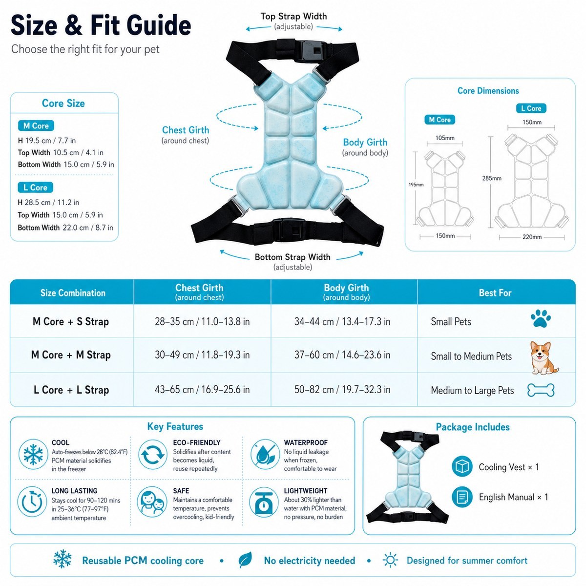 Reusable PCM Pet Cooling Vest for Summer Walks & Outdoor Play - No Electricity Cooling Harness for Dogs & Cats