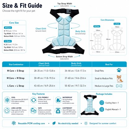 Reusable PCM Pet Cooling Vest for Summer Walks & Outdoor Play - No Electricity Cooling Harness for Dogs & Cats