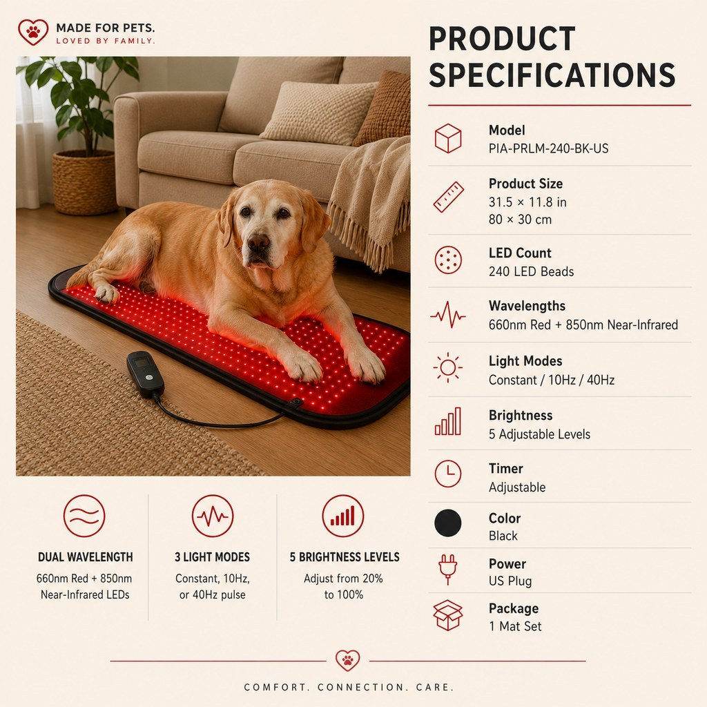 Pet Red & Near-Infrared Light Wellness Mat - Hands-Free At-Home Comfort for Senior, Active & Resting Dogs