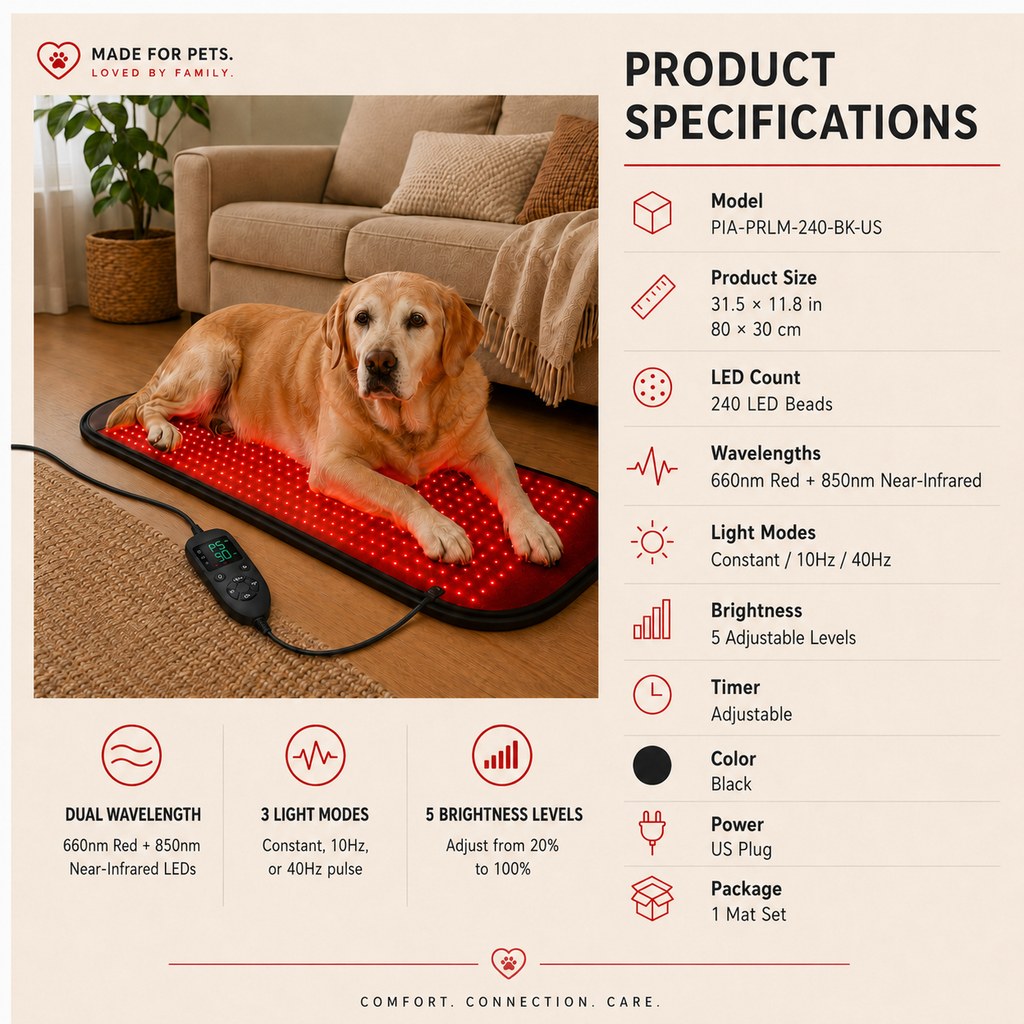 Pet Red & Near-Infrared Light Wellness Mat - Hands-Free At-Home Comfort for Senior, Active & Resting Dogs