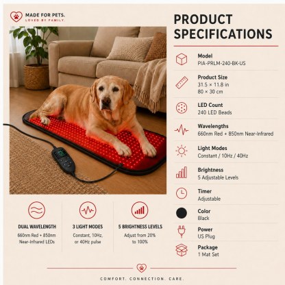Pet Red & Near-Infrared Light Wellness Mat - Hands-Free At-Home Comfort for Senior, Active & Resting Dogs