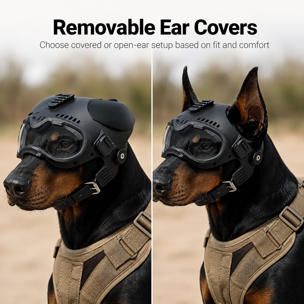 K9 Tactical-Style Dog Helmet with Goggles for Hiking & Outdoor Training - Helps Shield Eyes from Wind, Dust & Trail Debris