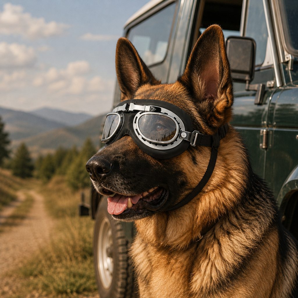Retro Aviator Dog Goggles for Hiking & Road Trips - Adjustable Padded Eyewear That Helps Reduce Wind & Dust Exposure