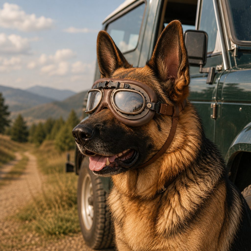 Retro Aviator Dog Goggles for Hiking & Road Trips - Adjustable Padded Eyewear That Helps Reduce Wind & Dust Exposure