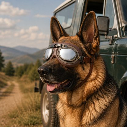 Retro Aviator Dog Goggles for Hiking & Road Trips - Adjustable Padded Eyewear That Helps Reduce Wind & Dust Exposure