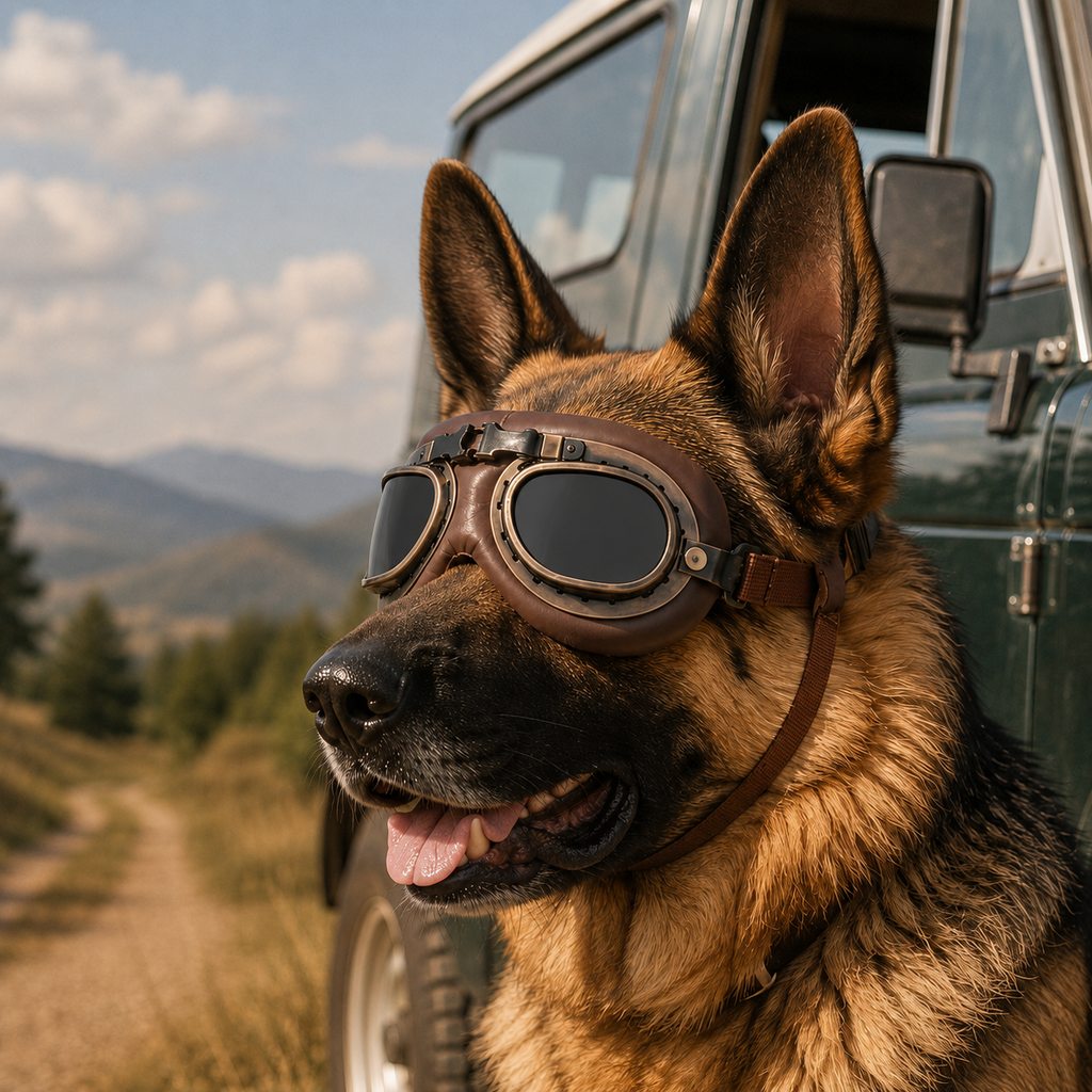 Retro Aviator Dog Goggles for Hiking & Road Trips - Adjustable Padded Eyewear That Helps Reduce Wind & Dust Exposure