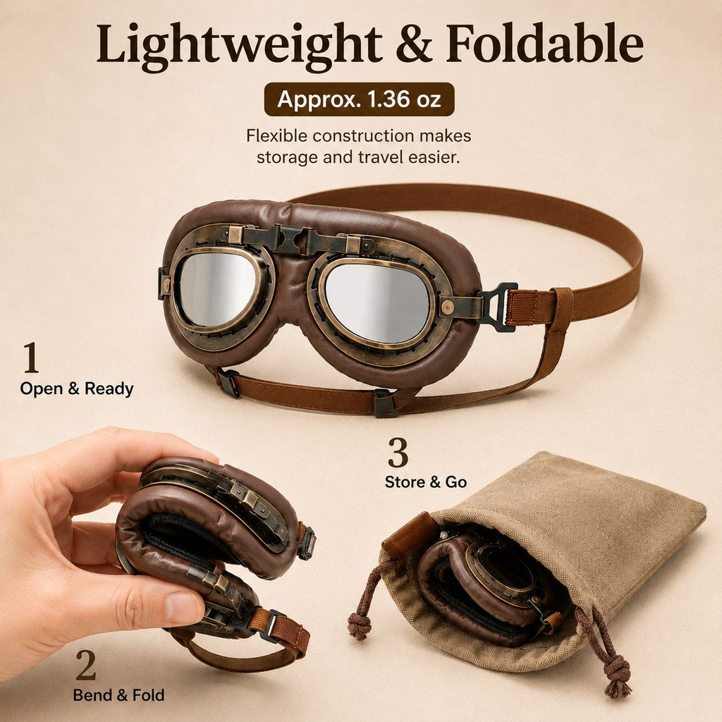 Retro Aviator Dog Goggles for Hiking & Road Trips - Adjustable Padded Eyewear That Helps Reduce Wind & Dust Exposure