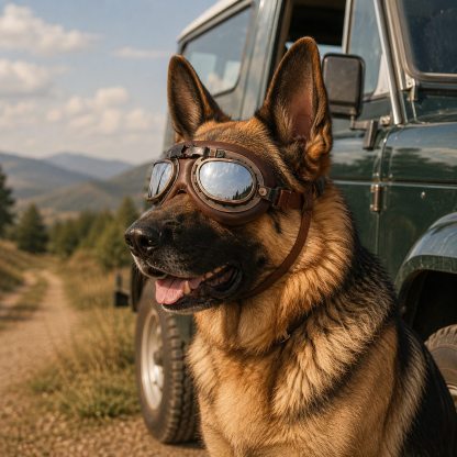 Retro Aviator Dog Goggles for Hiking & Road Trips - Adjustable Padded Eyewear That Helps Reduce Wind & Dust Exposure