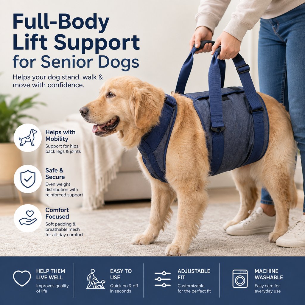 Senior Dog Lift Harness for Stairs, Cars & Daily Walking - Full-Body Support for Weak Legs