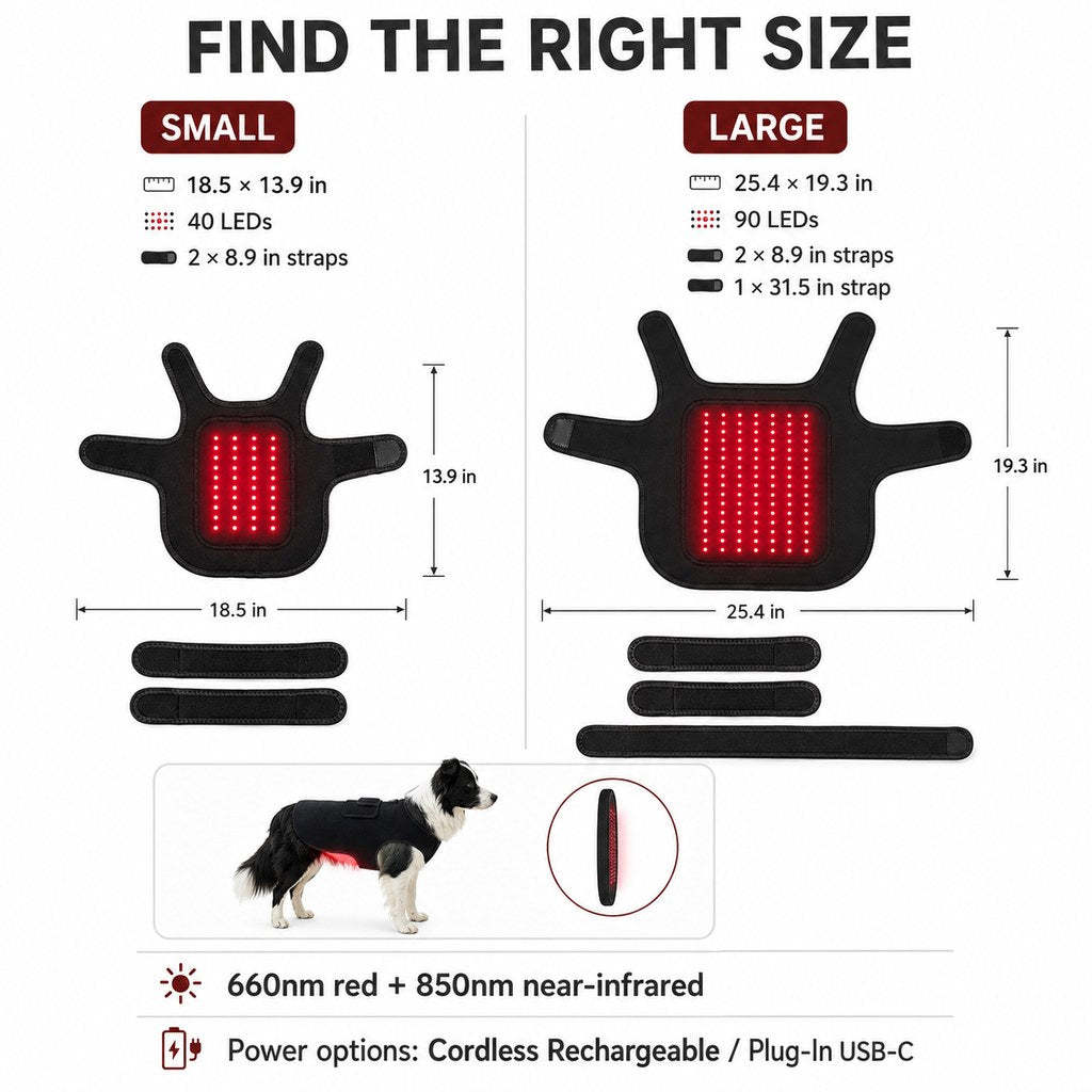 Pet Red Light Therapy Vest for Dogs & Cats – 660nm + 850nm Near-Infrared for Back, Hip, Joint & Muscle Comfort – USB or Rechargeable