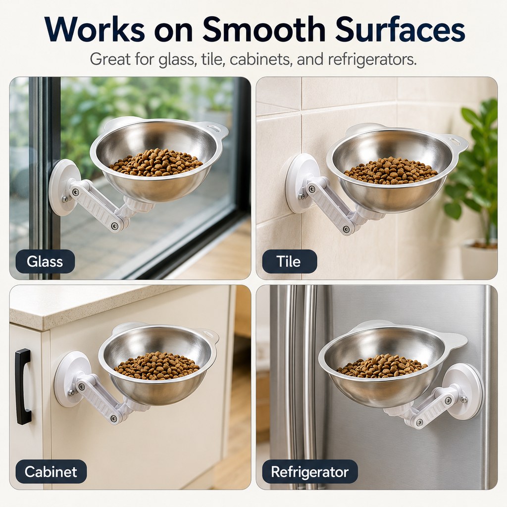 No-Drill Wall-Mounted Pet Bowl for Small Dogs & Cats - Elevated Feeding for Cleaner Floors