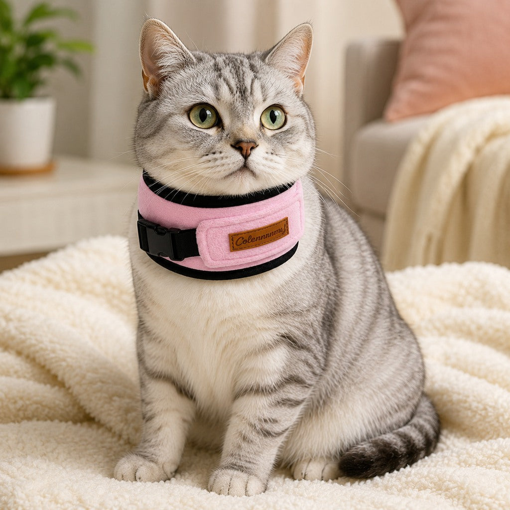Soft Cat Recovery Collar for Post-Surgery Care - Adjustable Anti-Lick Fleece Neck Wrap