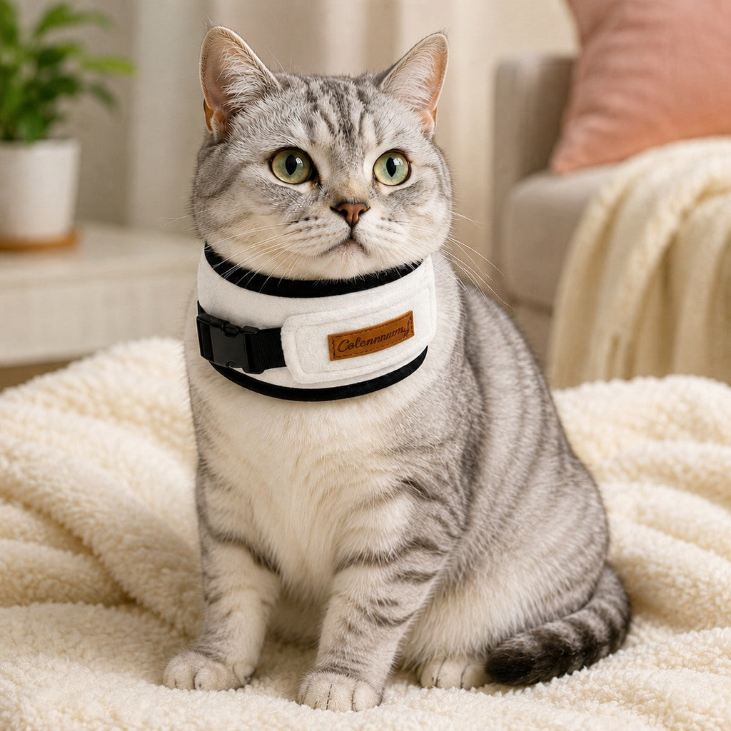 Soft Cat Recovery Collar for Post-Surgery Care - Adjustable Anti-Lick Fleece Neck Wrap