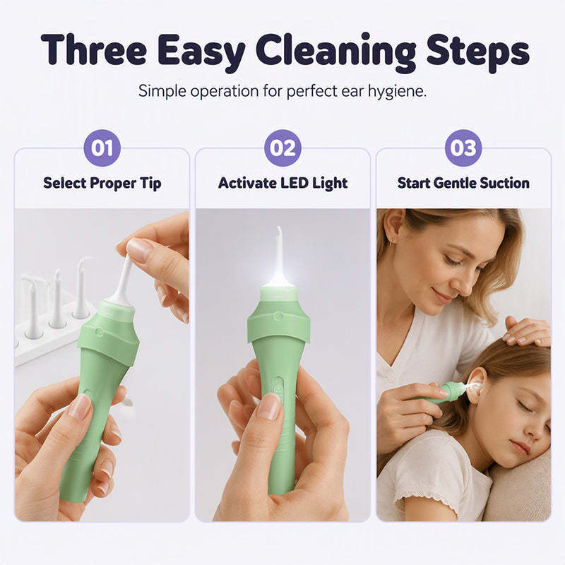 LED Ear Wax Vacuum Cleaner with 65 kPa Suction & Washable Silicone Tips