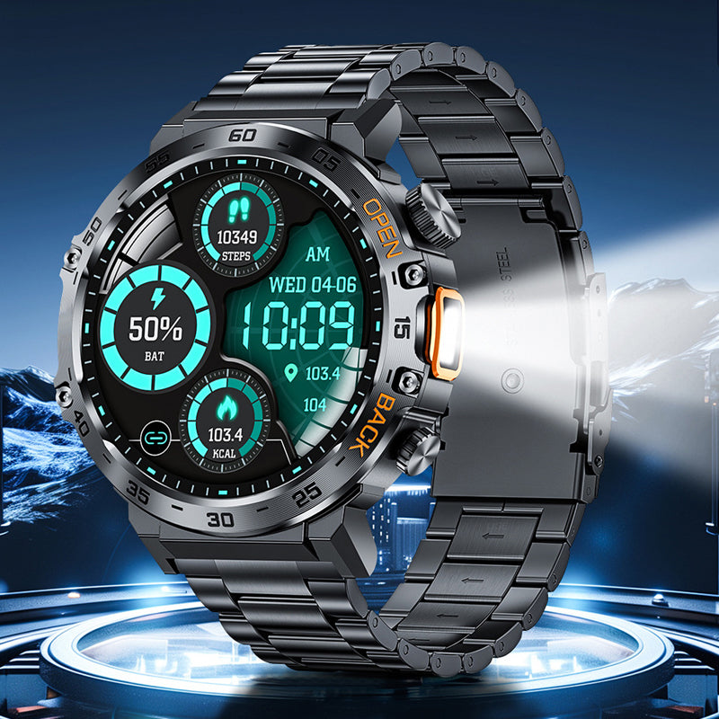 Outdoor Smartwatch – Rugged, LED Flashlight & Bluetooth Calling – For Sports, Fitness & Adventure