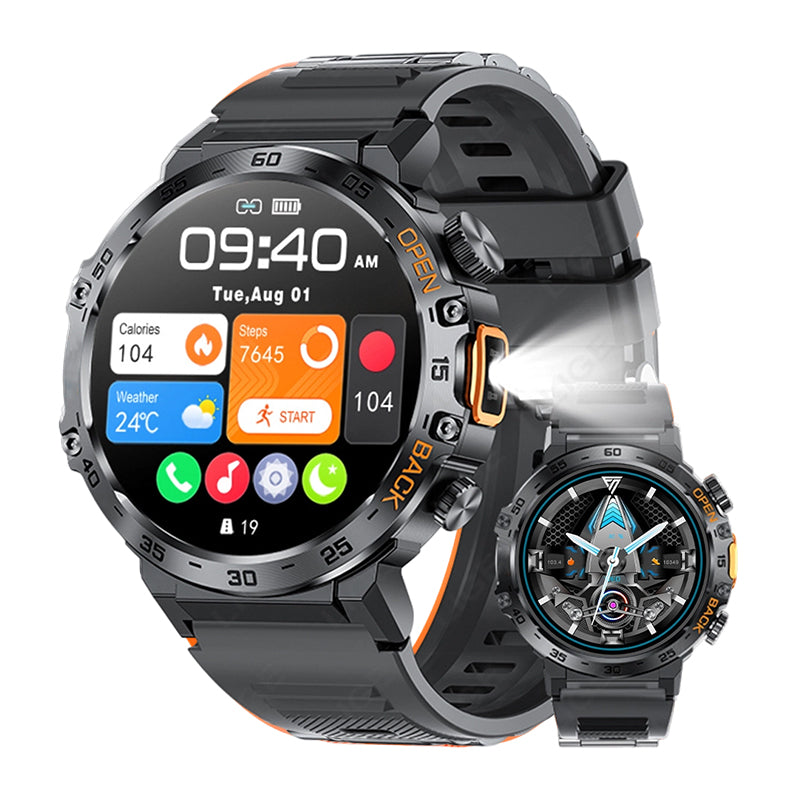 Outdoor Smartwatch – Rugged, LED Flashlight & Bluetooth Calling – For Sports, Fitness & Adventure