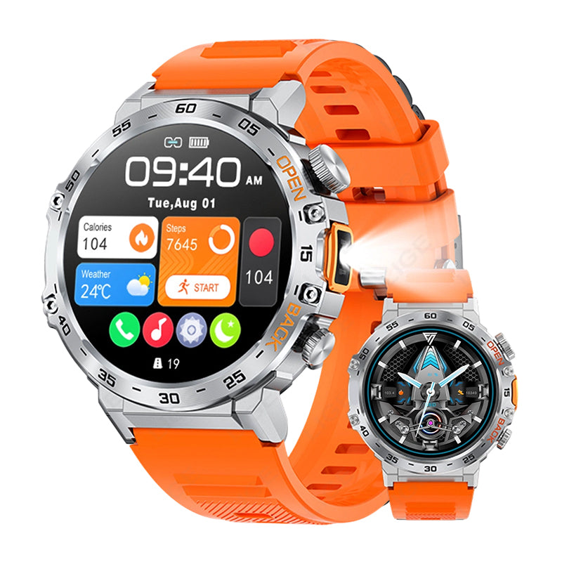 Outdoor Smartwatch – Rugged, LED Flashlight & Bluetooth Calling – For Sports, Fitness & Adventure