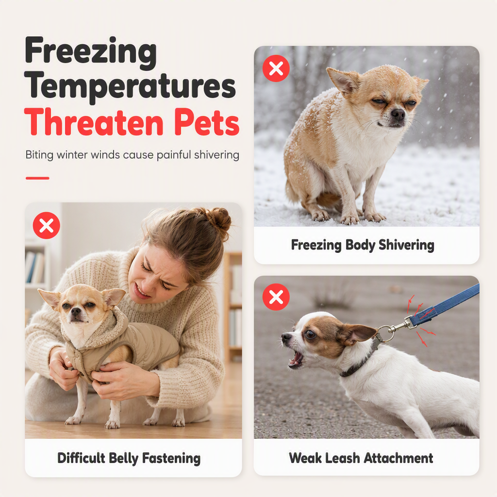 Hooded Dog Coat – Windproof Outer Layer, Thick Polar Fleece Lining & Built-In Harness Ring – Cozy Winter Protection