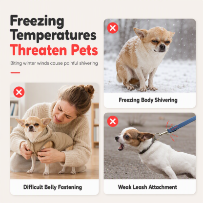 Hooded Dog Coat – Windproof Outer Layer, Thick Polar Fleece Lining & Built-In Harness Ring – Cozy Winter Protection