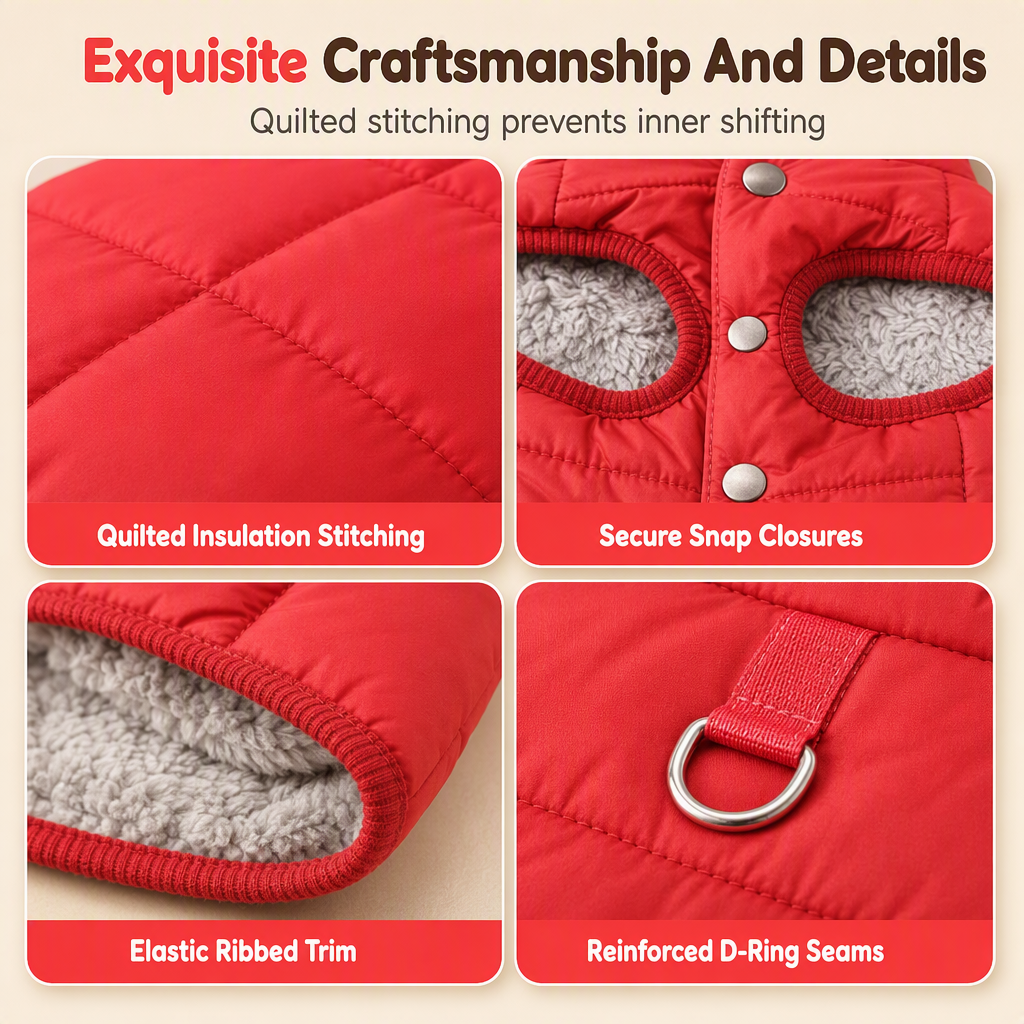 Hooded Dog Coat – Windproof Outer Layer, Thick Polar Fleece Lining & Built-In Harness Ring – Cozy Winter Protection