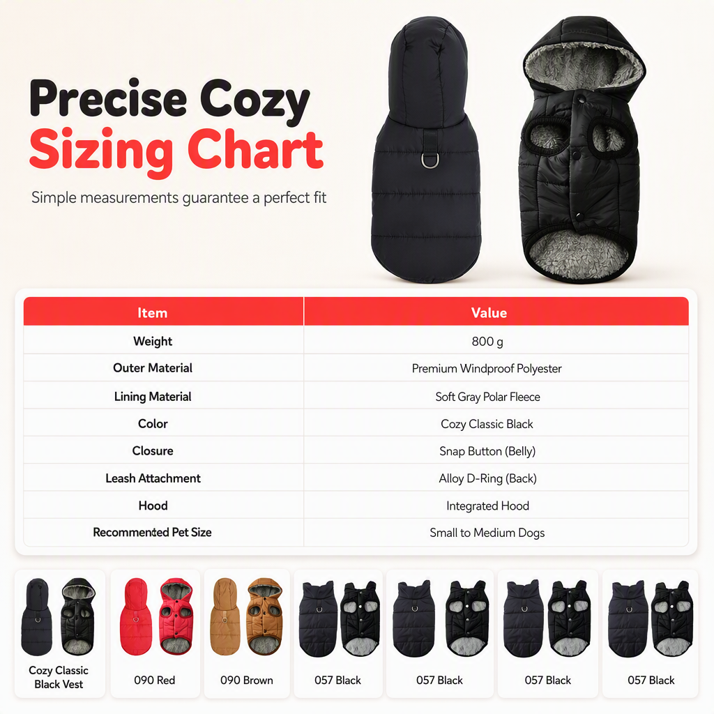 Hooded Dog Coat – Windproof Outer Layer, Thick Polar Fleece Lining & Built-In Harness Ring – Cozy Winter Protection