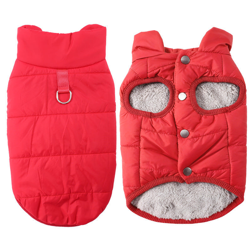Hooded Dog Coat – Windproof Outer Layer, Thick Polar Fleece Lining & Built-In Harness Ring – Cozy Winter Protection