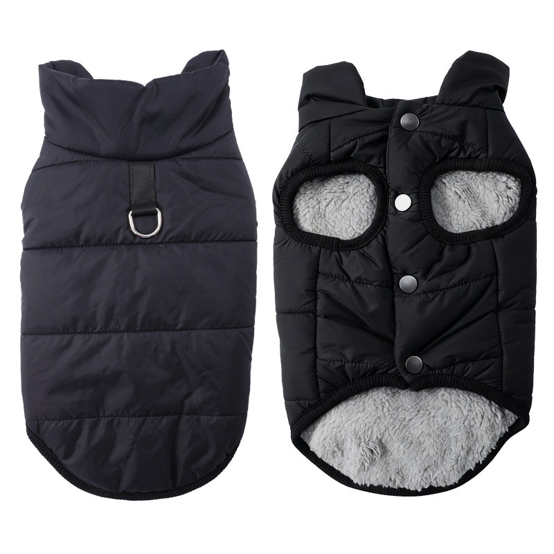 Hooded Dog Coat – Windproof Outer Layer, Thick Polar Fleece Lining & Built-In Harness Ring – Cozy Winter Protection