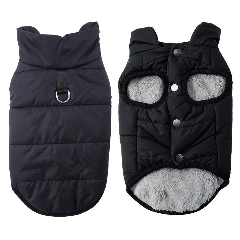 Hooded Dog Coat – Windproof Outer Layer, Thick Polar Fleece Lining & Built-In Harness Ring – Cozy Winter Protection