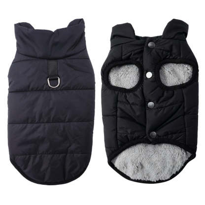 Hooded Dog Coat – Windproof Outer Layer, Thick Polar Fleece Lining & Built-In Harness Ring – Cozy Winter Protection