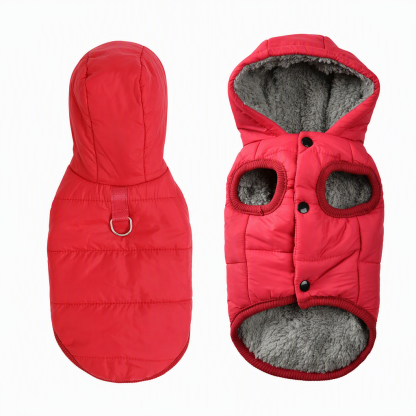 Hooded Dog Coat – Windproof Outer Layer, Thick Polar Fleece Lining & Built-In Harness Ring – Cozy Winter Protection