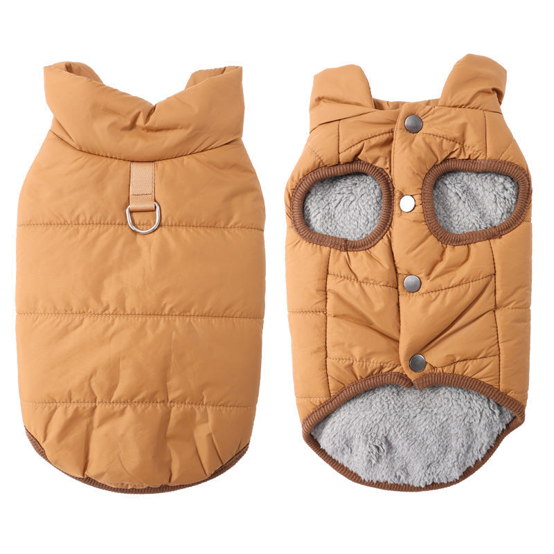 Hooded Dog Coat – Windproof Outer Layer, Thick Polar Fleece Lining & Built-In Harness Ring – Cozy Winter Protection