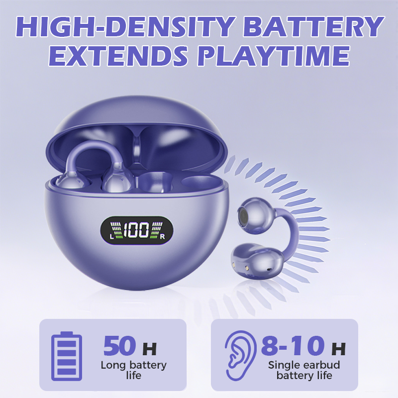 Open-Ear Clip-On Bluetooth Earbuds – All-Day Comfort, Immersive Sound, Leakage Control, 8-10h Battery, Touch Control